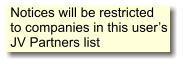Notices will be restricted to companies in this users JV Partners list