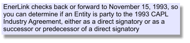 EnerLink checks back or forward to November 15, 1993, so you can determine if an Entity is party to the 1993 CAPL Industry Agreement, either as a direct signatory or as a successor or predecessor of a direct signatory
